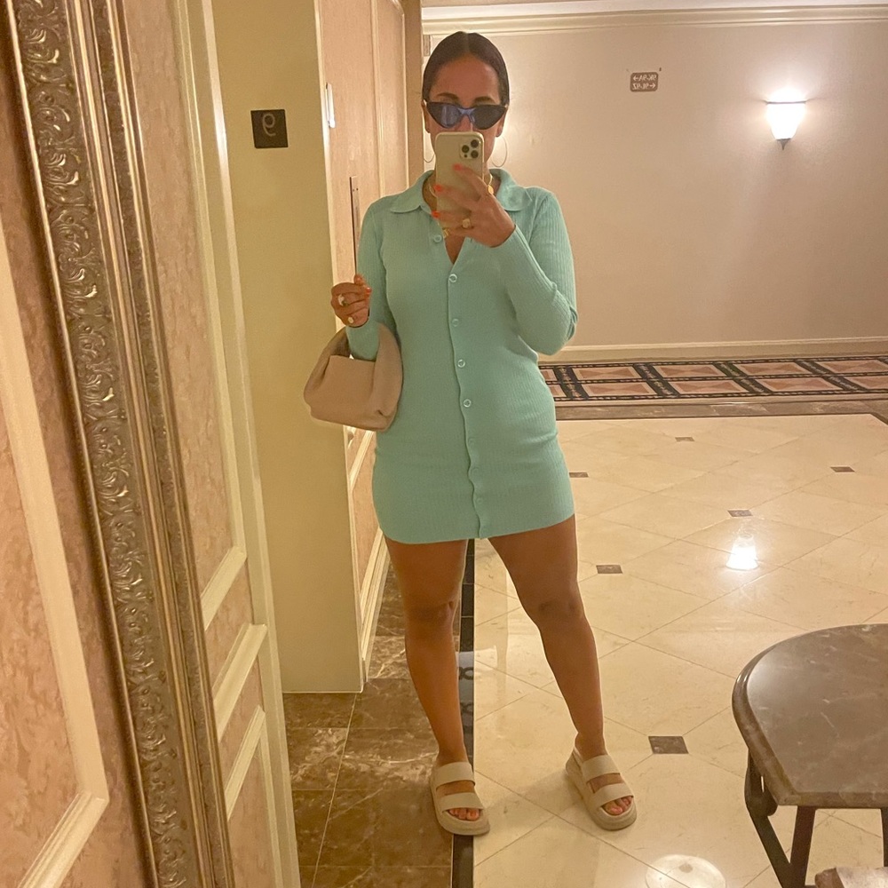 Zara polo collar knit dress in light blue size medium.